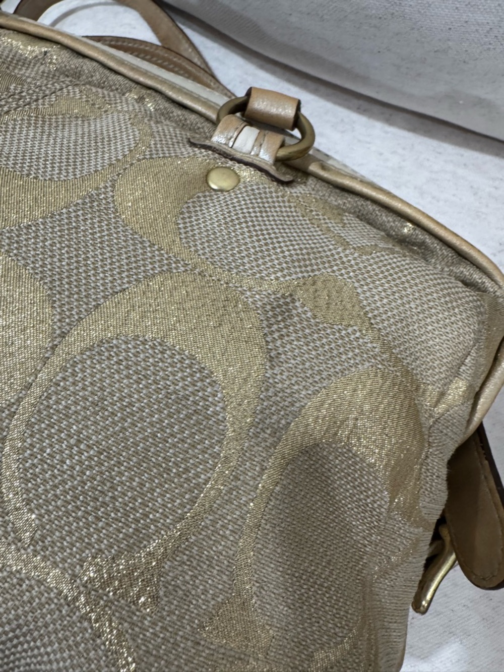 Coach VTG Metallic Gold Bonnie Linen Lurex Satchel Shoulder Handbag Purse #13502 - Picture 10 of 17